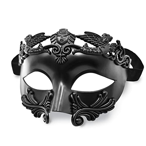 MYSEUNI Maskerade Maske für Männer – römische griechische Maske – venezianische Halbgesichtsmaske für Maskarade, Ball, Karneval, Halloween-Party, Schwarz, Einheitsgröße von MYSEUNI