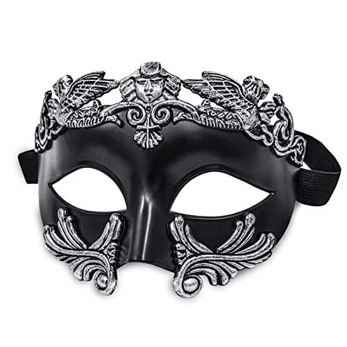 MYSEUNI Maskerade Maske für Männer – römische griechische Maske – venezianische Halbgesichtsmaske für Maskarade, Ball, Karneval, Halloween-Party, silberfarben antik-optik, Einheitsgröße von MYSEUNI