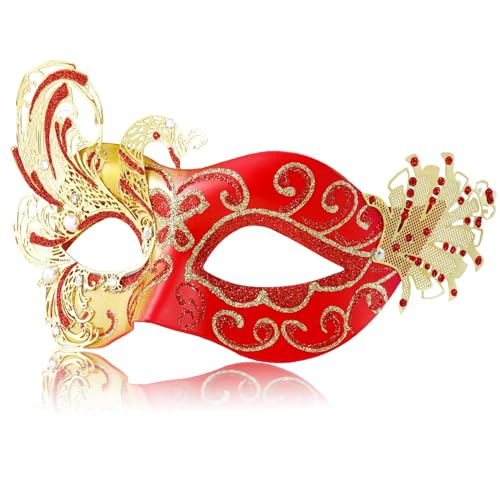 Venezianische Maske für Damen, Motiv: Pfau, Strass, Maskerade, Party, Maskarade für Damen, Schmetterling, perfekt für Karneval, Halloween-Partys, Kostümparty, Karneval von MYSEUNI