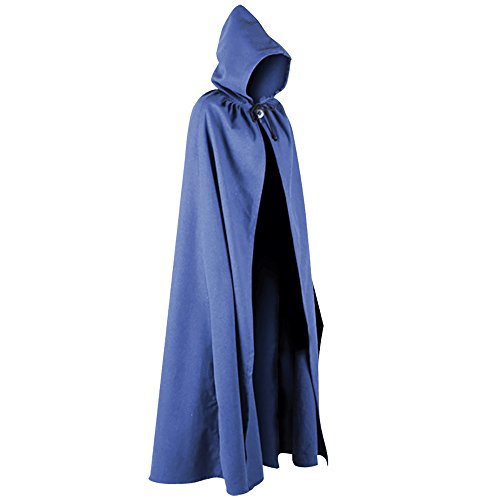 MYTHOLON Aaron Umhang mit Kapuze, Kostüm aus Canvas Baumwolle, Mittelalter LARP, Verkleidung Damen Herren, Blau von MYTHOLON