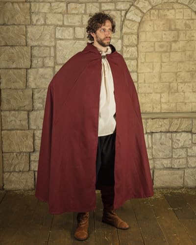 MYTHOLON Gora Umhang mit Kapuze, Kostüm aus Canvas, Mittelalter LARP, Verkleidung Damen Herren, Bordeaux von MYTHOLON