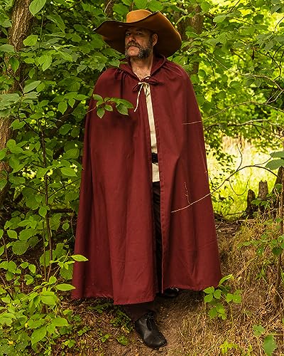 MYTHOLON Harun Umhang, Bordeaux, Kapuzenumhang, Umhang mit Kapuze aus Baumwolle, Mittelalter, LARP, Cosplay, Wikinger von MYTHOLON