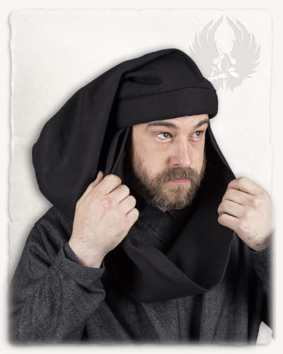 MYTHOLON Rafael Chaperon, Canvas, schwarz, XXL, Mittelalter Kopfbedeckung, Gugel, Haube von MYTHOLON