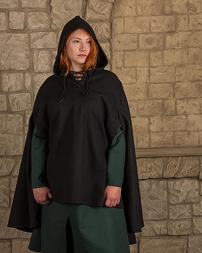 MYTHOLON Raven Kurzcape schwarz, Kapuzenumhang, Umhang mit Kapuze aus Baumwolle, Mittelalter, LARP, Cosplay, Wikinger MYTHOLON Raven Kurzcape schwarz, Kapuzenumhang, Umhang mit Kapuze aus Baumwolle, Mittelalter, LARP, Cosplay, Wikinger von MYTHOLON