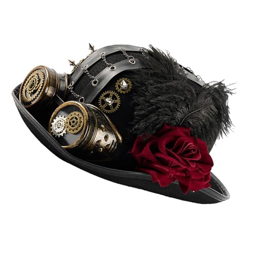 MZRAN Unisex Punk Jazzy-Hut mit industrieller Zahnradkette und Brille, dunkle Rose, Blume für Cosplay und Themenveranstaltungen, Verkleidungen, viktorianischer Kostüm MZRAN Unisex Punk Jazzy-Hut mit industrieller Zahnradkette und Brille, dunkle Rose, Blume für Cosplay und Themenveranstaltungen, Verkleidungen, viktorianischer Kostüm von MZRAN