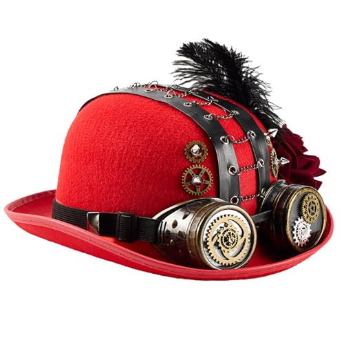 MZRAN Unisex Punk Jazzy-Hut mit industrieller Zahnradkette und Brille, dunkle Rose, Blume für Cosplay und Themenveranstaltungen, Verkleidungen, viktorianischer Kostüm MZRAN Unisex Punk Jazzy-Hut mit industrieller Zahnradkette und Brille, dunkle Rose, Blume für Cosplay und Themenveranstaltungen, Verkleidungen, viktorianischer Kostüm von MZRAN