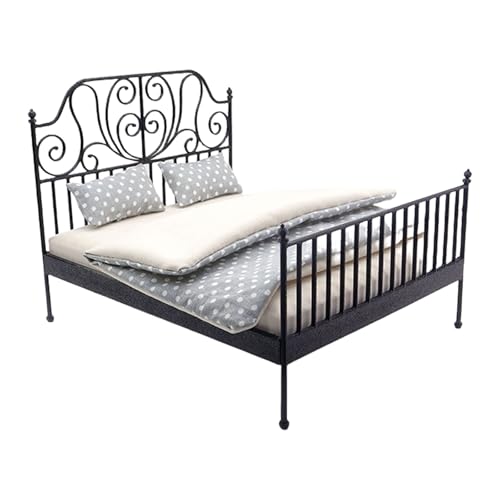 Miniatur-Bett aus Eisen mit abnehmbarem Bettzeug, dekoratives Zubehör für Puppenhäuser im Maßstab 1:12, Puppenhäuser, Zubehör Miniatur-Bett aus Eisen mit abnehmbarem Bettzeug, dekoratives Zubehör für Puppenhäuser im Maßstab 1:12, Puppenhäuser, Zubehör von MZRAN