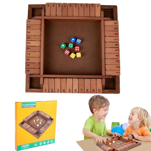 MZSX Brettspiel aus Holz, Familien-Holzbrett-Tisch-Mathe-Spiele für Kinder Klassisches 4-seitiges Holzbrettspiel mit Würfeln und Shut, Holz Brettspiel Würfel Spiel Bar Party Familie Eltern von MZSX