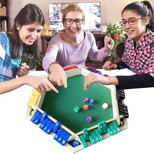 MZSX Brettspiel aus Holz, Familien-Holzbrett-Tisch-Mathe-Spiele für Kinder Klassisches 6-seitiges Holzbrettspiel mit Würfeln und Shut, Holz Brettspiel Würfel Spiel Bar Party Familie Eltern Kind von MZSX