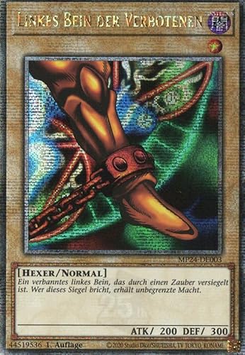 MP24-DE003 - Linkes Bein Der Verbotenen - Quarter Century Secret Rare - Deutsch - 1. Auflage - 25th Anniversary Tin: Dueling Mirrores - mit MZTCG Versandschutz -Yugioh von MZTCG