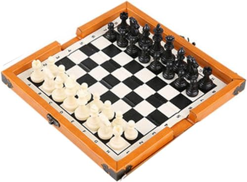 MaGILL Internationales Schach, faltbares Schachspiel, Massivholz-Schachspiel, Schachbrett, montiertes Kunstleder-Brettspiel mit Schachfiguren und von MaGILL