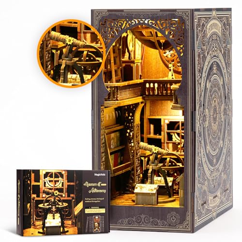 MagicHolz – Astronomie Museum Book Nook Diorama – DIY Booknook Kit aus Holz – Miniatur Bausatz mit Möbeln & LED Lampe – 3D Holzpuzzle perfekt als Buchstütze & Bücherregal Deko von MaHo