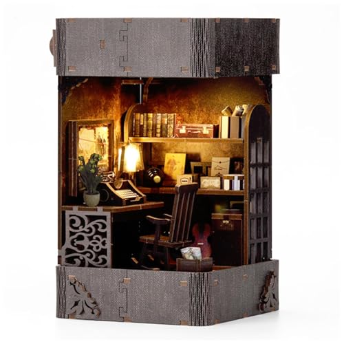 MagicHolz – Detektivbüro Book Nook Diorama – DIY Booknook Kit aus Holz – Miniatur Bausatz mit Möbeln & LED Lampe – 3D Holzpuzzle perfekt als Buchstütze & Bücherregal Deko von MaHo