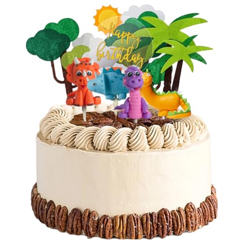 MaSif 14 Stück Dinosaurier Tortendeko, Dino Geburtstag Kuchen Deko Tortendeko Geburtstag Junge Cupcake Deko 3D Dinosaurier Kuchendekoration Cake Toppers für Kinder von MaSif