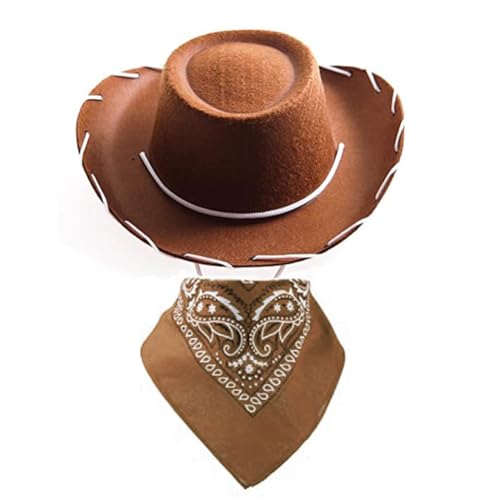 MaSif 2PCS Einzigartige Kinder Cowboyhüte Kinder Western Cowboy Square Schal Western Cowboy Stil Hüte Für Kinder Geburtstag Cowboy Thematische Kostüme Party Zubehör (Braun) von MaSif