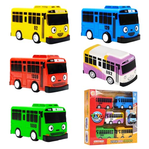 MaSif Mini Bus Spielzeug 5PCS Mini Pull Spielzeugautos,Spielzeugautos Set, Bus Modellauto, Geschenke für Jungen und Mädchen von Buosha