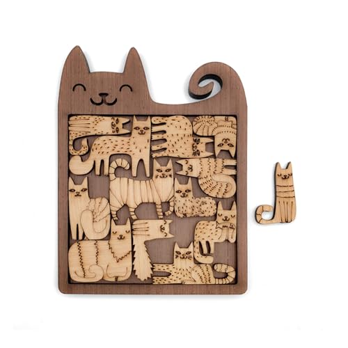 Katze Holzpuzzle, Super Herausfordernde Holzpuzzles Katzenförmige Puzzle Katze Geschenke für Mädchen, Katze Ornament Holzpuzzles Verrückte Katze Dame Geschenke, IQ Puzzle für Weihnachten Geburtstag von Maalaki