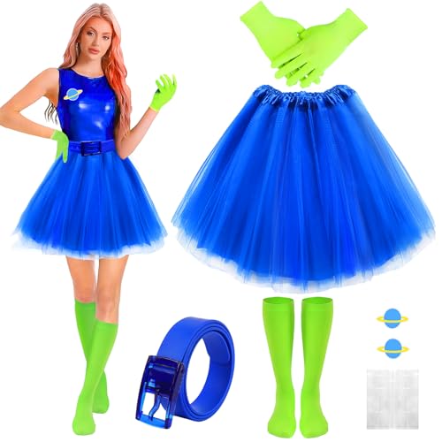 Maazusa Alien-Kostüme für Erwachsene, 9-teilig, Grün, dreiäugig, Alien-Cosplay-Outfit mit Handschuhen, Tutu, Rock, Socken, Gürtelkarten, Alien-Kostüm für Halloween, Cosplay-Party Maazusa Alien-Kostüme für Erwachsene, 9-teilig, Grün, dreiäugig, Alien-Cosplay-Outfit mit Handschuhen, Tutu, Rock, Socken, Gürtelkarten, Alien-Kostüm für Halloween, Cosplay-Party von Maazusa