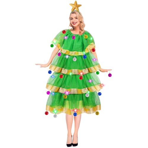 Maazusa Weihnachtsbaum Kostüm für Damen 5 Stück Weihnachtself Kleid Ärmelloses Weihnachtsoutfit Weihnachten Mädchen Kleid für Weihnachten Karneval Welttag des Buches (Erwachsener，L von Maazusa