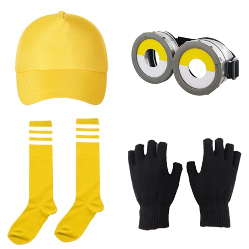 Maazusa Gelbe Hut Goggles Strickhandschuhe Gelbe Strümpfe Cosplay Zubehör Halloween Party Fancy Dress Up Set Erwachsene ältere Kinder von Maazusa