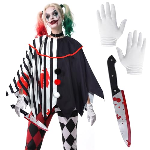 Maazusa Halloween Erwachsene Clown Umhang Kostüm 3Pcs Zirkus Schwarz-Weiß Clown Cape Horror Verkleidung für Halloween Karneval Cosplay Party Maazusa Halloween Erwachsene Clown Umhang Kostüm 3Pcs Zirkus Schwarz-Weiß Clown Cape Horror Verkleidung für Halloween Karneval Cosplay Party von Maazusa