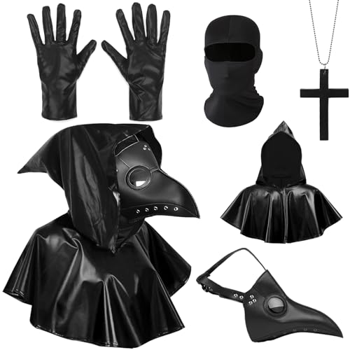 Maazusa Halloween-Kostüm für Erwachsene, Pestarzt, Zubehör, Schnabelmaske, Kapuzen-Poncho-Handschuhe, Kreuz-Halskette, Steampunk-Cosplay, Outfit, für Halloween, Karneval, Party, Verkleidung Maazusa Halloween-Kostüm für Erwachsene, Pestarzt, Zubehör, Schnabelmaske, Kapuzen-Poncho-Handschuhe, Kreuz-Halskette, Steampunk-Cosplay, Outfit, für Halloween, Karneval, Party, Verkleidung von Maazusa