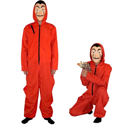 Maazusa Bankraub Kostüm 2 Pcs Räuber Kostüm Bankräuber Outfits Rot Overall mit Maske Halloween Kostüm für Herren Karneval Weltbuchtag (Erwachsene, L) von Maazusa