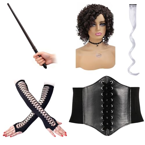 Maazusa Hexenkostüm für Damen und Erwachsene, Halloween, magische Hexe, Cosplay, Outfit, Frauen mit Perücke, schwarze Handschuhe, Zauberstab, Damen, magisches Kostüm, Zubehör, Verkleidung für Maazusa Hexenkostüm für Damen und Erwachsene, Halloween, magische Hexe, Cosplay, Outfit, Frauen mit Perücke, schwarze Handschuhe, Zauberstab, Damen, magisches Kostüm, Zubehör, Verkleidung für von Maazusa