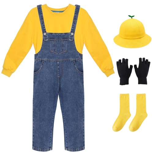 Maazusa Kinderbekleidung 6 Stück Gelbe Kleidung und Overalls Film-Cosplay-Kostüme Weihnachten Cosplay Outfits Film Set Karneval Kostüm für Fasching Maskerade Cosplay Party (130CM) von Maazusa