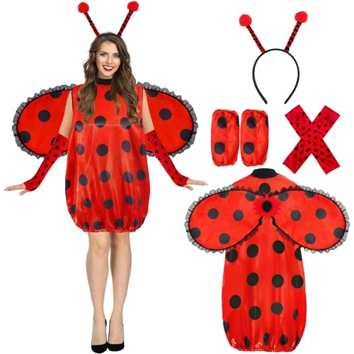 Maazusa Marienkäfer-Kostüm für Damen 4 Stück Ladybug Kostüm Marienkäfer mit Flügeln Beinärmel und Haarreif Karneval Kostüme für Fasching Maskerade Cosplay Party von Maazusa