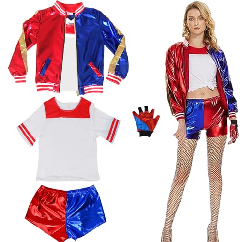 Maazusa Quinn Cosplay Kostüme für Damen 8 Teile Quinn Kostüm Cosplay Kostüm Damen Quinn Mädchen Cosplay Kleidung für Fasching Karneval (Erwachsene, S) von Maazusa