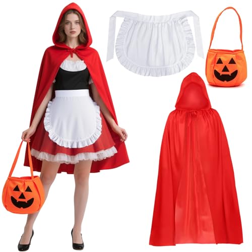 Maazusa Rotkäppchen-Kostüm für Erwachsene und Damen, Rotkäppchen-Outfit mit Umhang, Schürze, Tragetasche, Kostüm, Cosplay, für Halloween, Karneval, Party Maazusa Rotkäppchen-Kostüm für Erwachsene und Damen, Rotkäppchen-Outfit mit Umhang, Schürze, Tragetasche, Kostüm, Cosplay, für Halloween, Karneval, Party von Maazusa