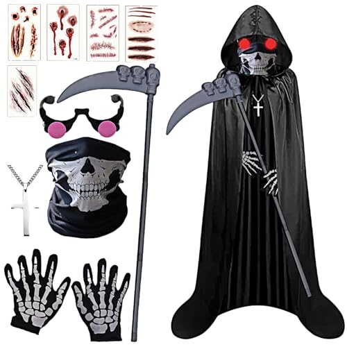 Maazusa Sensenmann-Kostüm für Erwachsene, 6-teilig, Sensenmann, gruselig, Cosplay, Todeskostüm, Horror, Kapuzenmantel, gruselig, Verkleidung für Halloween-Party Maazusa Sensenmann-Kostüm für Erwachsene, 6-teilig, Sensenmann, gruselig, Cosplay, Todeskostüm, Horror, Kapuzenmantel, gruselig, Verkleidung für Halloween-Party von Maazusa