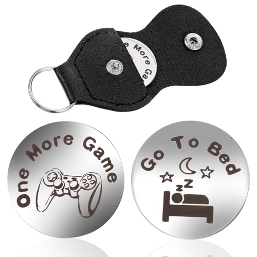 Mabor Entscheidungsmünze Doppelseitige Münze Neuheit Münze One More Game/Go to Bed Pocket Hug Coin mit PU Leder Etui Edelstahl Entscheidungsmacher Münze Geschenke für Freund Freundin von Mabor