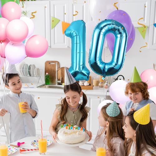 10 Geburtstag Deko zahlen luftballon 10 jahre | Folienballon Blau - für 10. Geburtstagsdeko Männer Frauen Ballon Zahl Deko zum Geburtstag fliegt mit Helium 10.Geburtstagsparty 40"-101cm von Maclunar