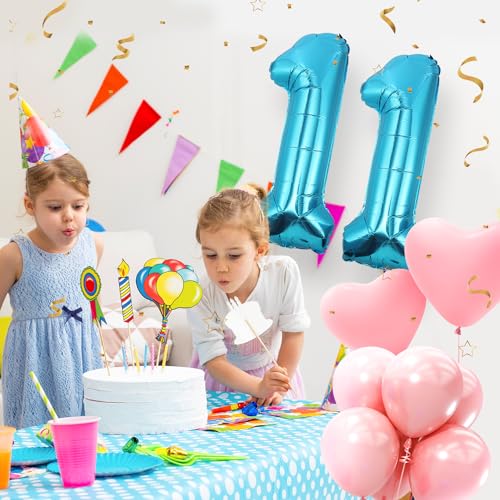 11 Geburtstag Deko zahlen luftballon 11 jahre | Folienballon Blau - für 11. Geburtstagsdeko Männer Frauen Ballon Zahl Deko zum Geburtstag fliegt mit Helium 11.Geburtstagsparty 40"-101cm von Maclunar