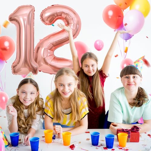 12 Geburtstag Deko zahlen luftballon 12 jahre | Folienballon Roségold - für 12. Geburtstagsdeko Männer Frauen Ballon Zahl Deko zum Geburtstag fliegt mit Helium 12.Geburtstagsparty 40"-101cm von Maclunar