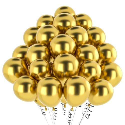 Luftballons Gold Metallic,50 Stück 12 Zoll Matt Metallic Golden Ballon,Chrom Golden Metallic für Geburtstagsdeko Hochzeit Taufe Deko Partydeko Luftballoons 50pcs von Maclunar