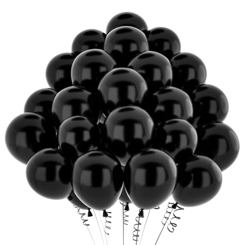 Luftballons Schwarz Metallic,50 Stück 12 Zoll Matt Metallic Schwarz Ballon,Chrom Schwarz Metallic für Geburtstagsdeko Hochzeit Taufe Deko Partydeko Luftballoons 50pcs von Maclunar