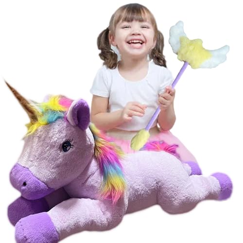 Macocheezee 120cm Giant Unicorn Stuffed Animal Toy for 3 4 5 6 7 8 9 Year Old Girls, Beautiful Eyed Unicorn Mother and Bring 1 Magic Wand，Christmas, Birthday Party Plush Gift for Girls von Macocheezee