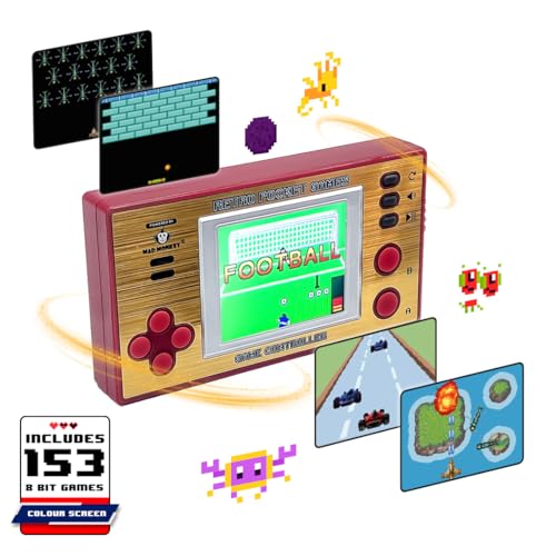 Mad Monkey Retro Mini Spielkonsole, Handheld Spielekonsole für unterwegs, 153 Spiele, Retro Arcade Games von Mad Monkey