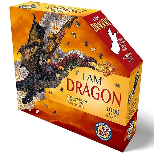 Madd Capp: I Am Dragon – 1000-teiliges Puzzle in Drachenform, 41 x 20 cm, fertige Größe, inklusive pädagogischem Faktenheft, Fantasie-Puzzle von Madd Capp