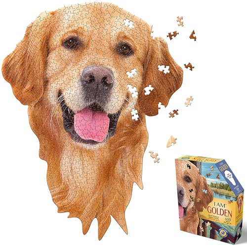 Madd Capp: I Am Golden – 550-teiliges Puzzle – Hundeförmiges Tier-Puzzle, 24 x 32 cm zusammengebaute Größe, Poster-Referenz, pädagogisches Spaßfaktenheft von Madd Capp