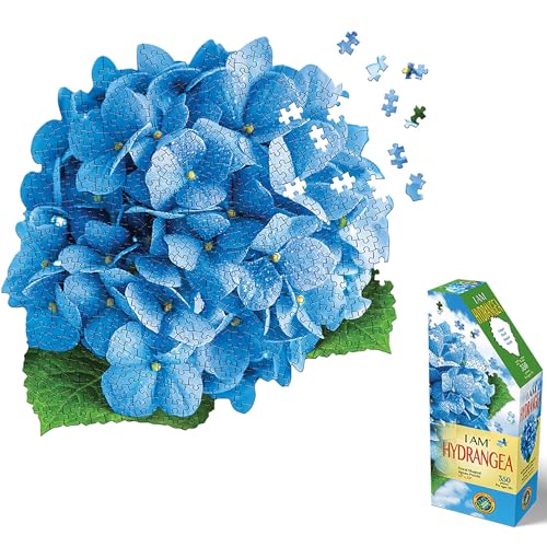 Madd Capp: I Am Hortensie – 350-teiliges Puzzle – Puzzle in Blumenform, 55,9 x 55,9 cm, zusammengebaute Größe, Poster-Referenz, Blumen-pädagogisches Spaß-Fakt-Broschüre von Madd Capp