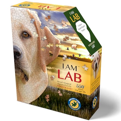 Madd Capp: I Am Lab Puzzle in Hundeform, 550 Teile, 71,1 x 76,2 cm, fertige Größe, inklusive pädagogischem Faktenheft, Tierpuzzle von Madd Capp