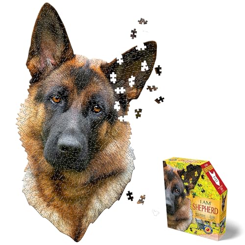 Madd Capp: I Am Shepard Puzzle mit 550 Teilen, Hundeform, Tier-Puzzle, 19 x 32 cm, zusammengebaute Größe, Poster-Referenz, pädagogisches Spaßfaktenheft von Madd Capp