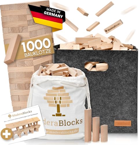 MaderaBlocks® 1.000 Holzbausteine Natur + 1x Baumpflanzung 100% Made in Ravensburg Bauklötze Natur Holz unbehandelt Kinder Konstruktions-Spielzeug, Motorik Bausteine 2 3 4 6 Jahre von MaderaBlocks