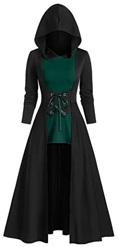 Maeau Gothic Kleider Damen Mittelalter Umhang Maxikleid Renaissance Kapuzenkleid Kordelzug Punk Kleider Retro Kapuzen Robe Karneval Fasching Cape XL von Maeau