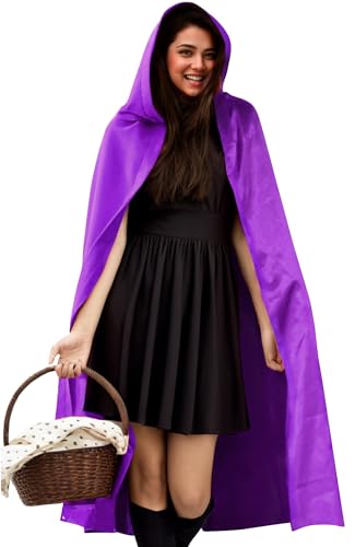 Maeau Herren Umhang Vintage Kapuzen Robe Damen Hexen Umhang Lange Vampirumhang Festival Kordelzug Cape Unisex Vampir Mantel Dracula Kapuzencape Lila S von Maeau