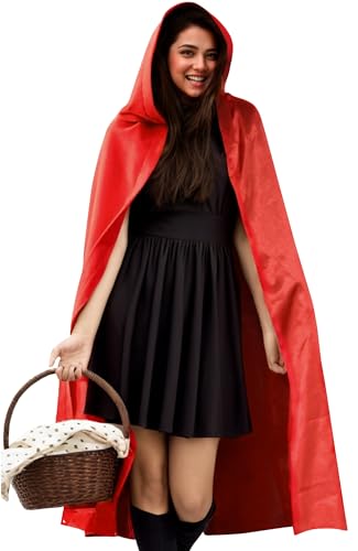 Maeau Unisex Kapuzencape Punk Hexenumhang Damen Herren Umhang Gothic Vampir Umhang Erwachsene Festival Cape Steampunk Schnürrobe Dracula Robe Rot M von Maeau